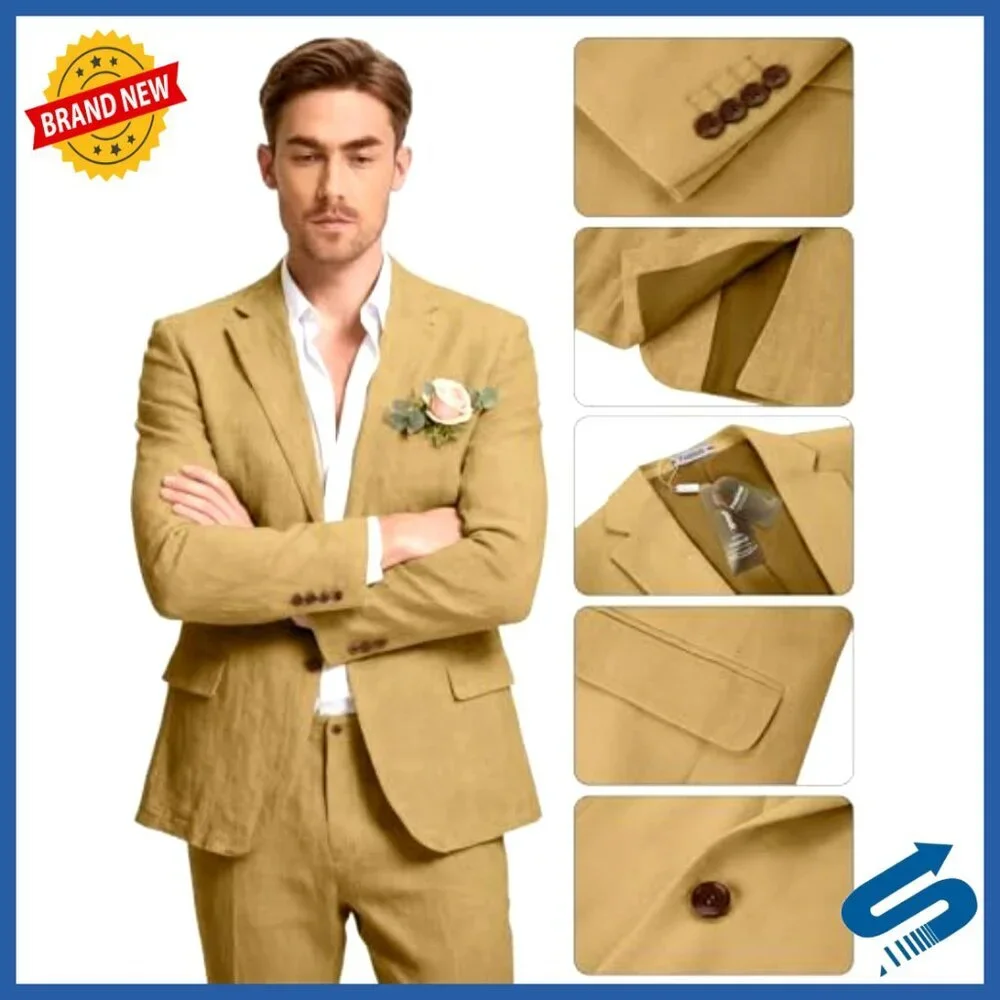 Slim Fit Linen Suit 3-Piece Set for Prom Wedding Business Formal Occasions